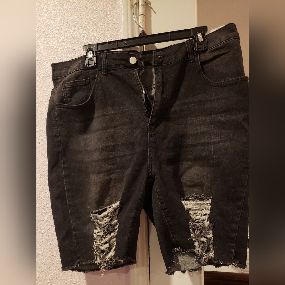 Black Distressed Denim Shorts